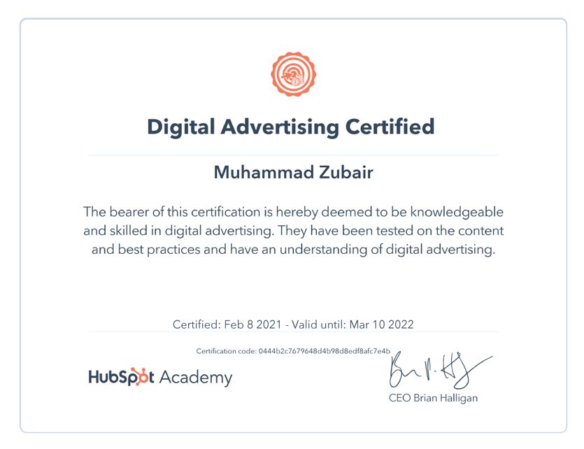 Digital Advertising HubSpot Certificate