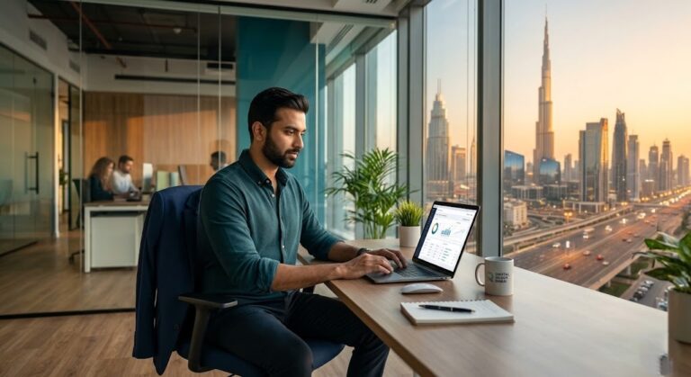 AI Search Optimization Dubai: Complete 2026 Guide (Proven Expert) Muhammad Zubair AI search optimization specialist Dubai working at modern office