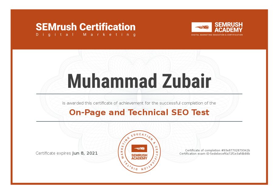 SEMrush On-Page and Off-Page SEO Certificate