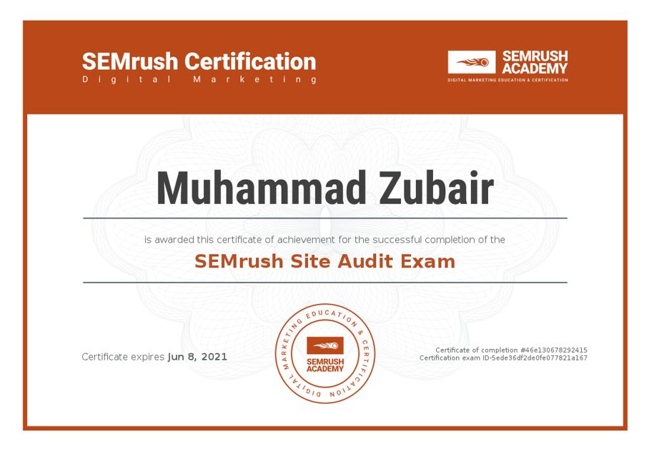 SEMrush Site Audit Certificate